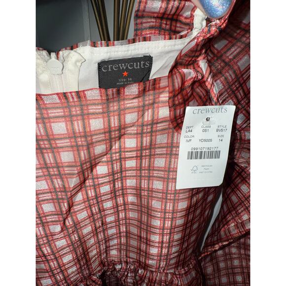 NWT Crewcuts Girls Fairytale Dress in Organza Plaid Ivory Vibrant Flame Size 14 - Picture 4 of 6